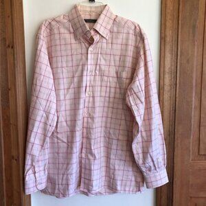 ERMENEGILDO ZEGNA Pink Plaid Collared Button Front Long Sleeve Shirt Lar…